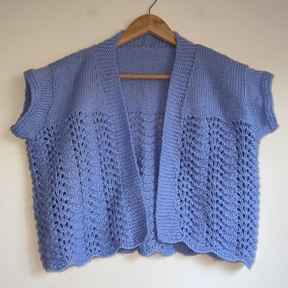 HANDCRAFTED | Cornflower blue cropped knit jacket - Picture 4 of 6